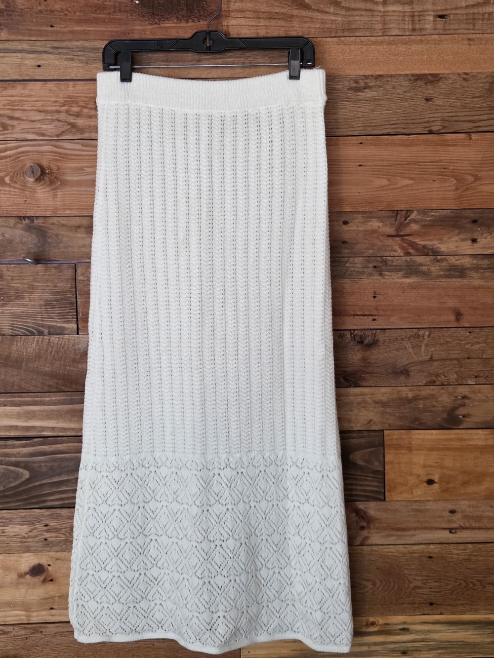 Off White Knit Maxi Skirt Textured Boho Cottagecore Cozy Stretch Waist